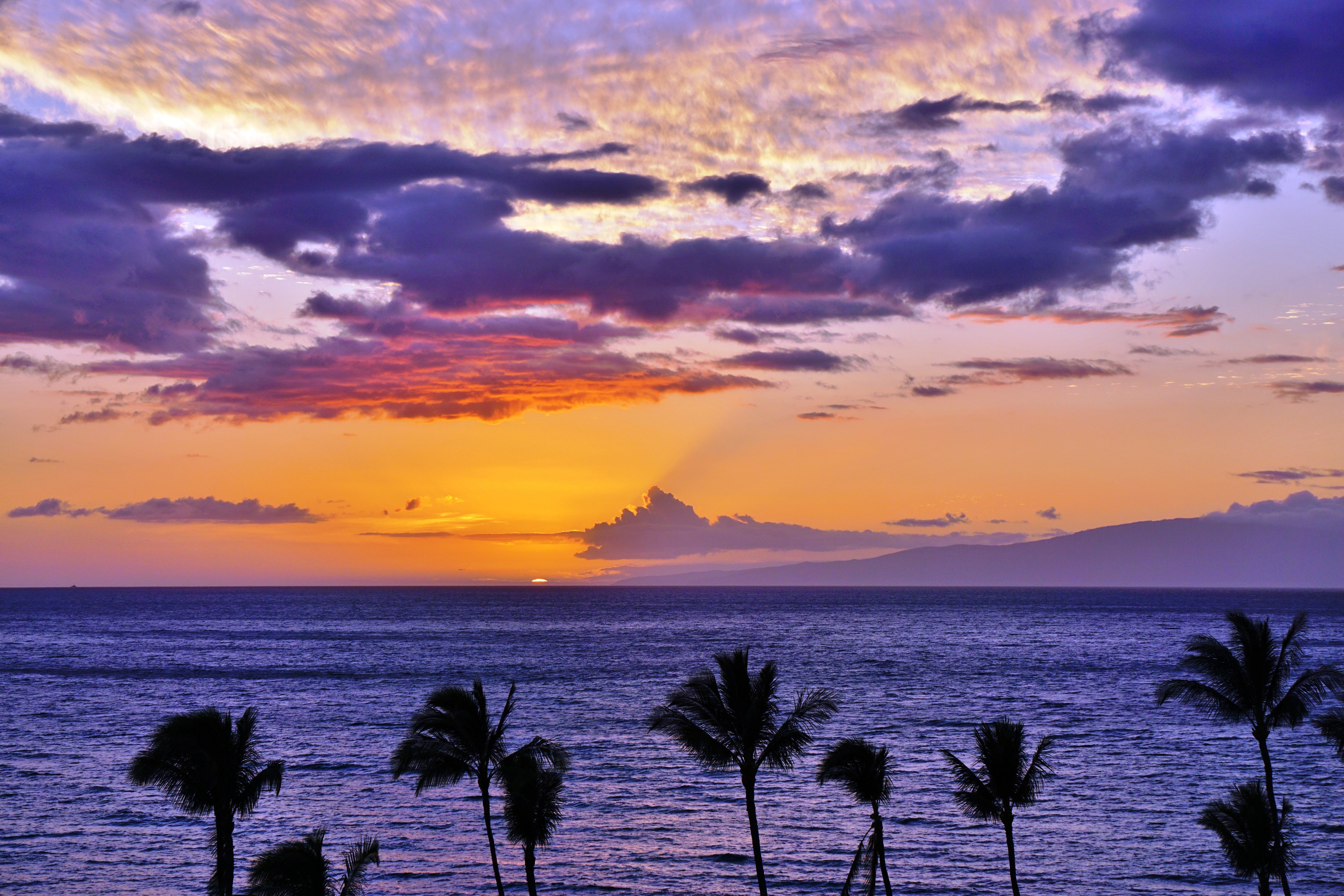 purple and orange sunset on beach in Wailea hawaii