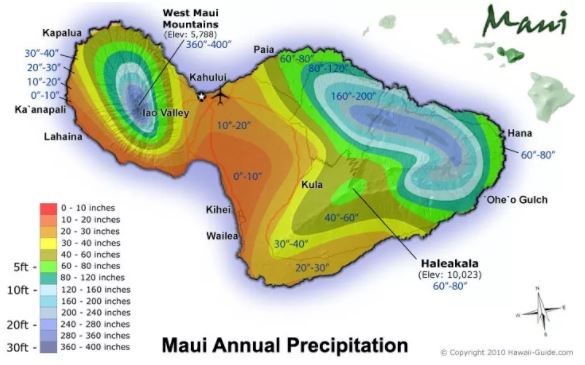 Maui annual precipitation map