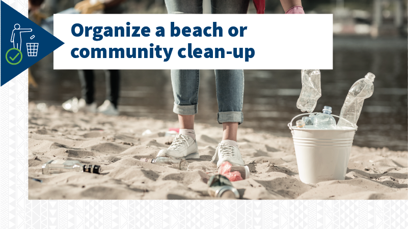 Help organize a beach or community cleanup to reduce plastic litter on beaches and in parks.