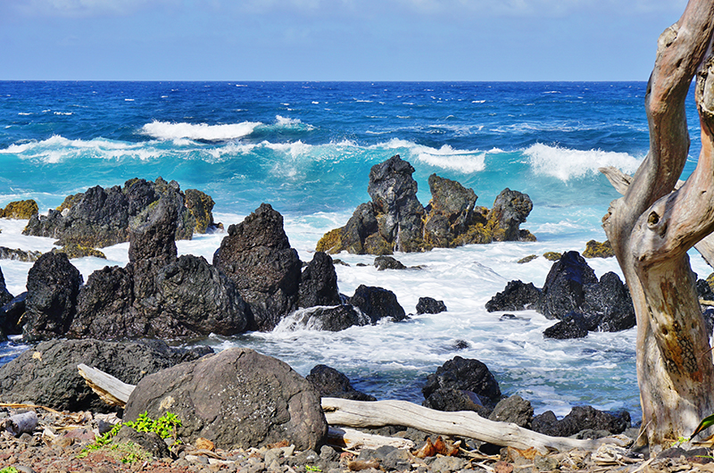 Black lava rocks in Keanae