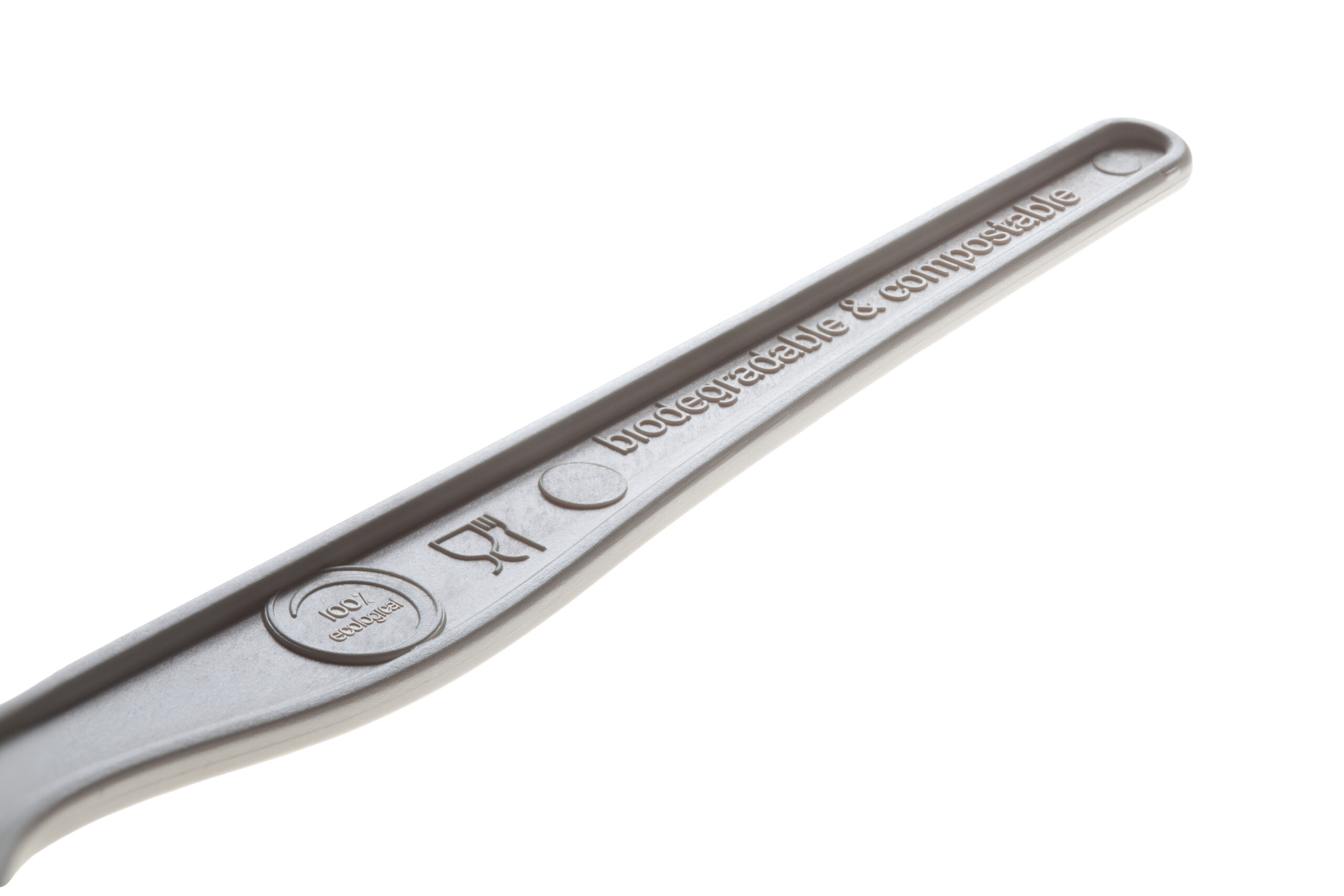 Close up of information symbols in bioplastic flatware