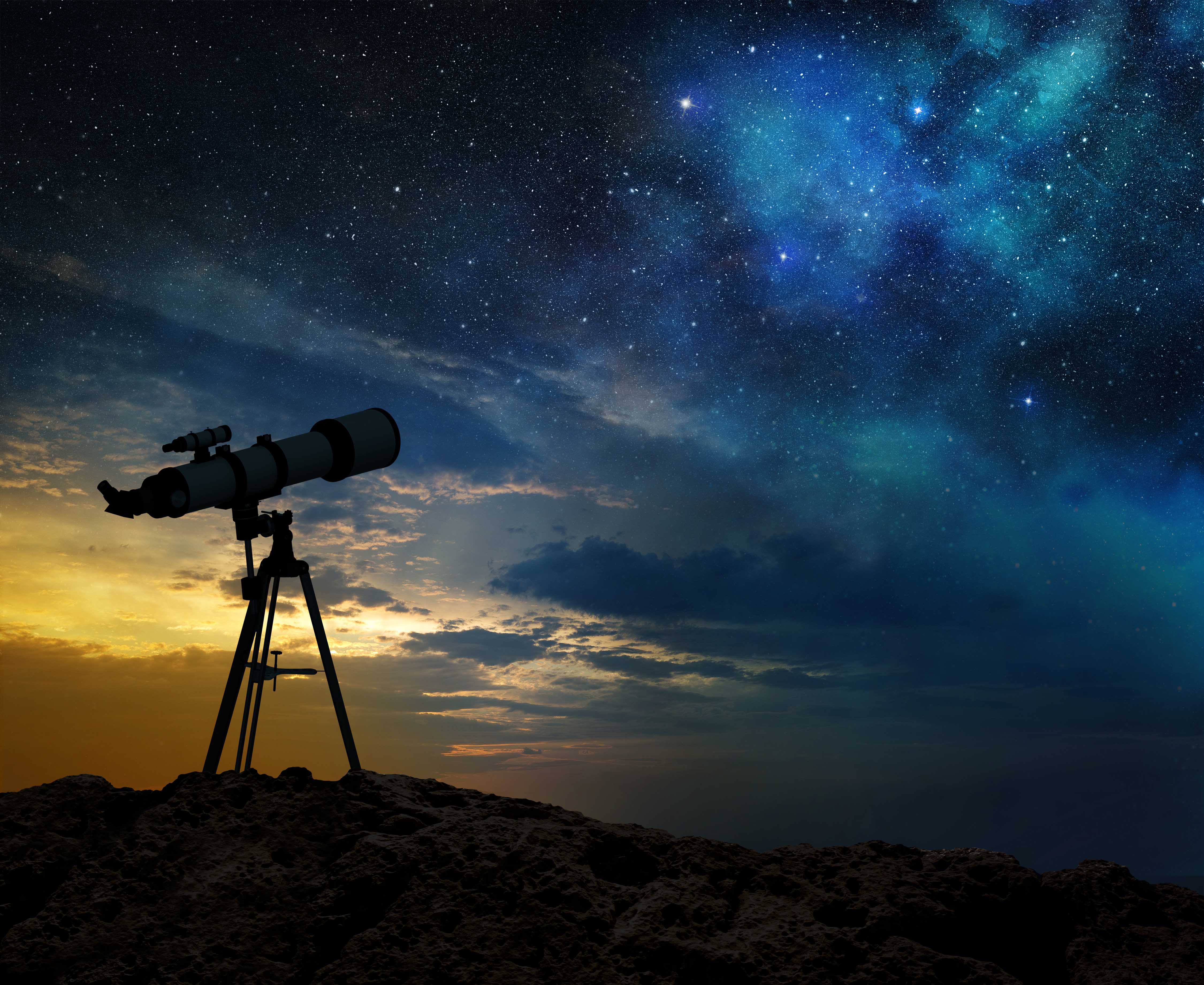 view of a telescope with stars in the sky
